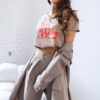 Dłuższy t-shirt bluzka BOSS mocca