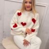 Sweter oversizowy LOVE czerwone serca biały