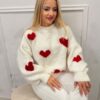 Sweter oversizowy LOVE czerwone serca biały