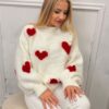 Sweter oversizowy LOVE czerwone serca biały