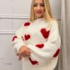 Sweter oversizowy LOVE czerwone serca biały