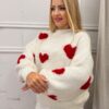 Sweter oversizowy LOVE czerwone serca biały