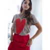 Dłuższy t-shirt bluzka BIG HEART mocca