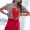 Dłuższy t-shirt bluzka BIG HEART mocca