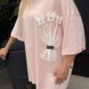 Bluzka FLOWERS Plus size pudrowy róż