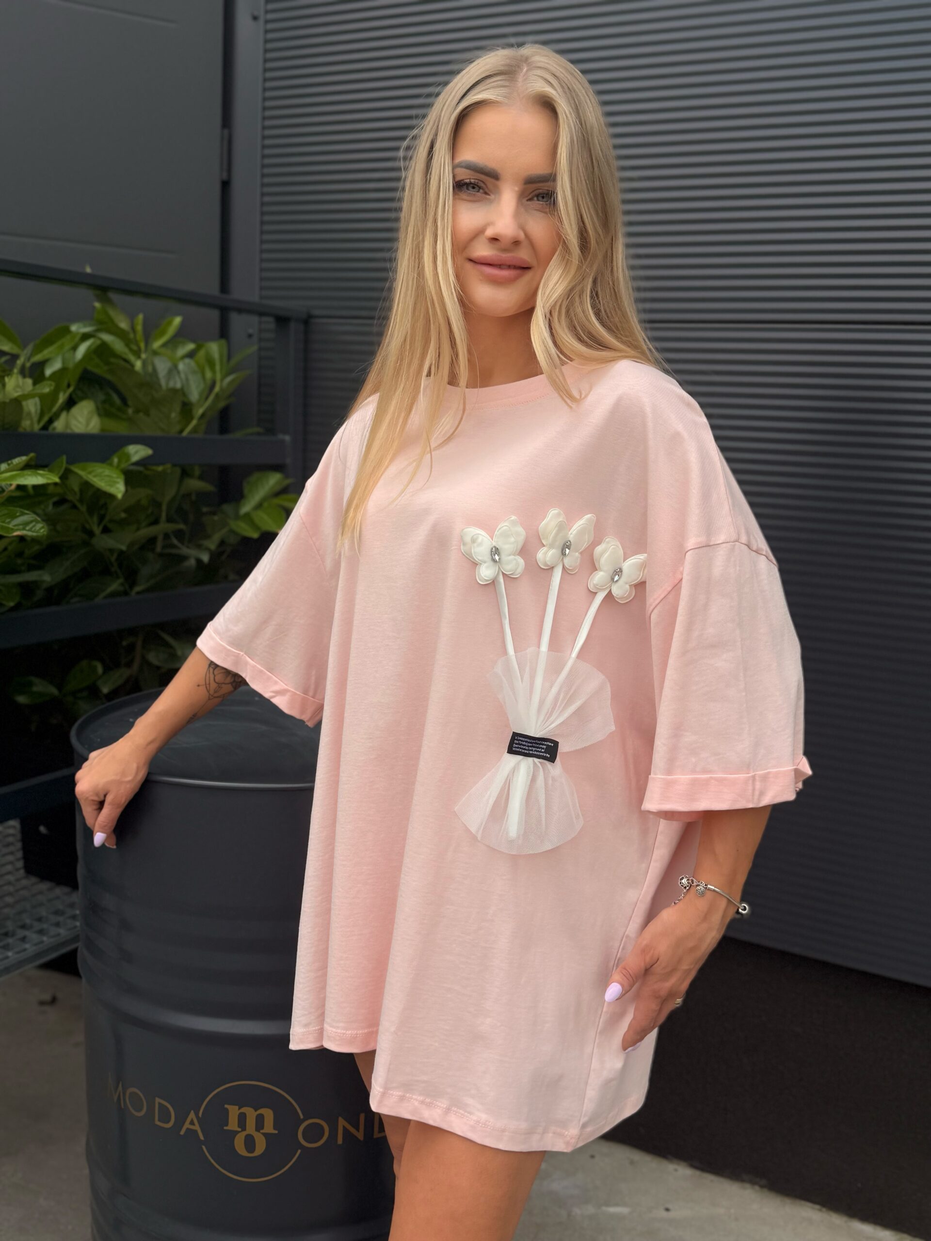 Bluzka FLOWERS Plus size pudrowy róż