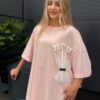 Bluzka FLOWERS Plus size pudrowy róż