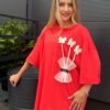 Bluzka FLOWERS Plus size koralowa