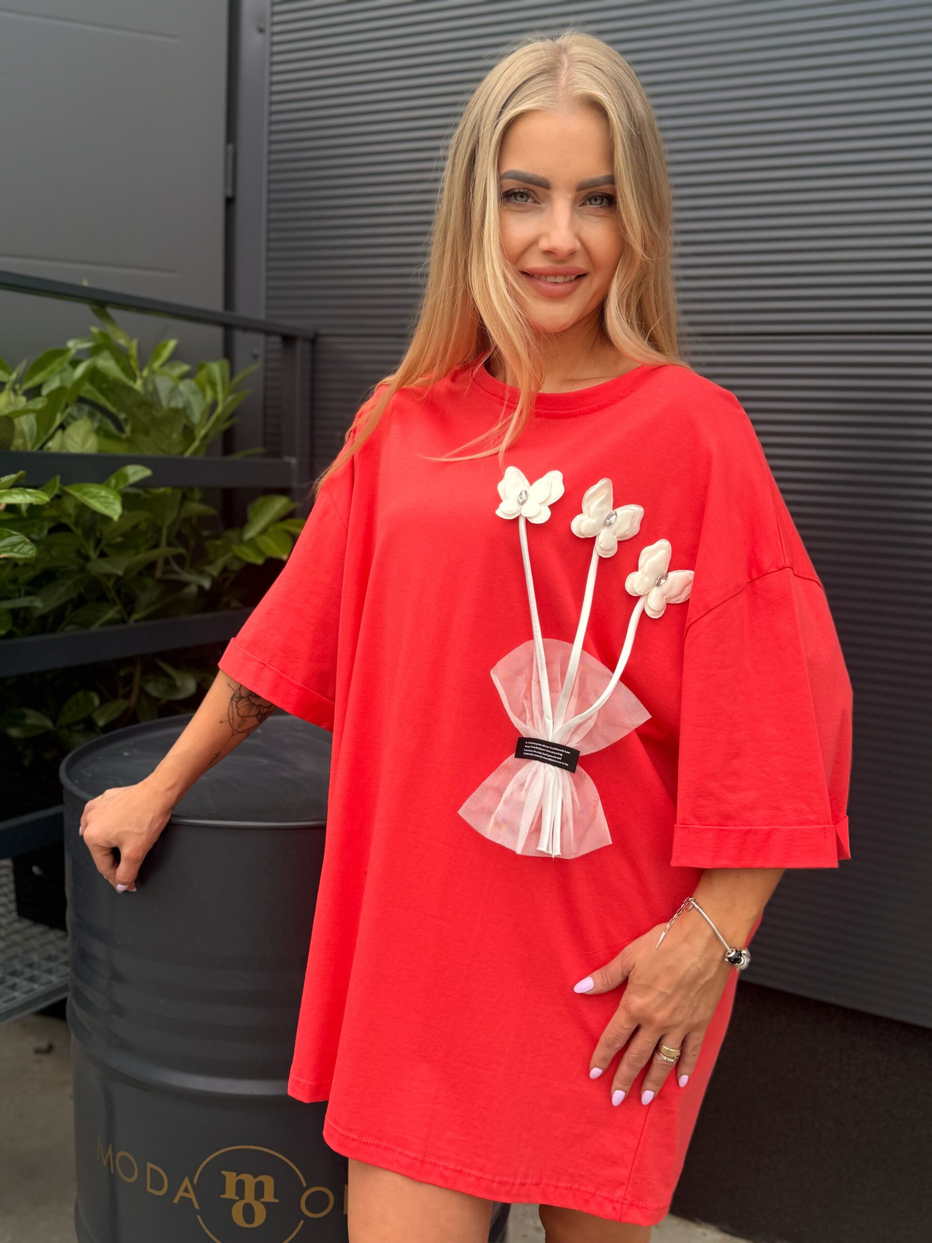 Bluzka FLOWERS Plus size koralowa