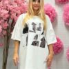 Dłuższy t-shirt bluzka FOTO biały