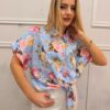 Koszula krótki rękaw FLOWERS niebieska