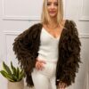 Sweter kardigan NELL z ozdobnymi frędzlami czekoladowy