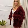 Sweter kardigan NELL z ozdobnymi frędzlami bordowy
