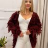 Sweter kardigan NELL z ozdobnymi frędzlami bordowy