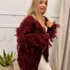 Sweter kardigan NELL z ozdobnymi frędzlami bordowy