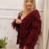 Sweter kardigan NELL z ozdobnymi frędzlami bordowy