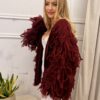 Sweter kardigan NELL z ozdobnymi frędzlami bordowy