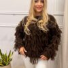 Sweter NARI frędzle czekoladowy