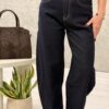 Spodnie jeans BALLON M'Sara z paskiem ciemny granat
