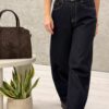 Spodnie jeans BALLON M'Sara z paskiem ciemny granat