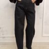 Spodnie jeans BALLON M'Sara z paskiem ciemny granat