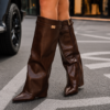 Kozaki z EKO SKÓRY na słupku czekoladowe