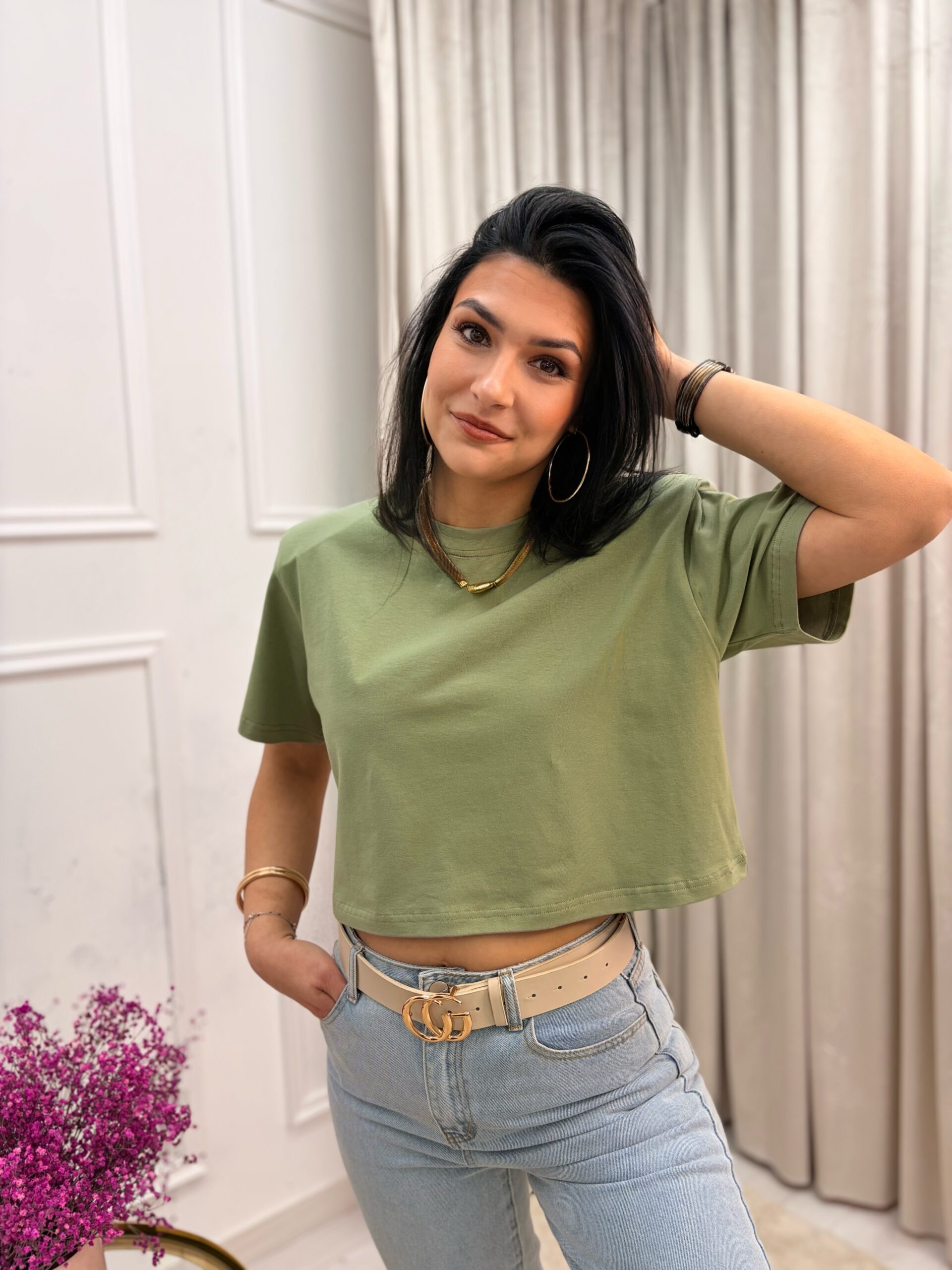 Bluzka Slay NADIA z poduszkami na ramionach khaki