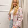 Bawełniana Koszula w Kratę SILVIA pudrowa