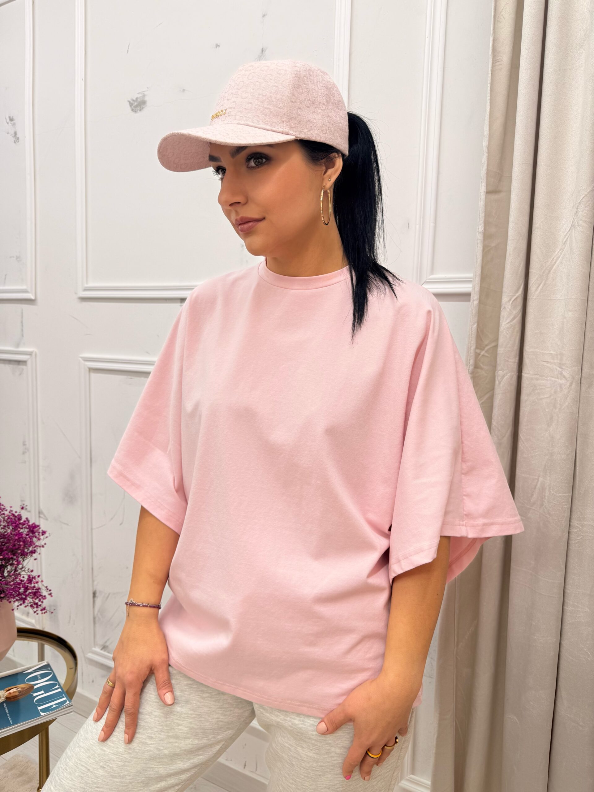 T-shirt Slay KATALINA oversizowa pudrowy
