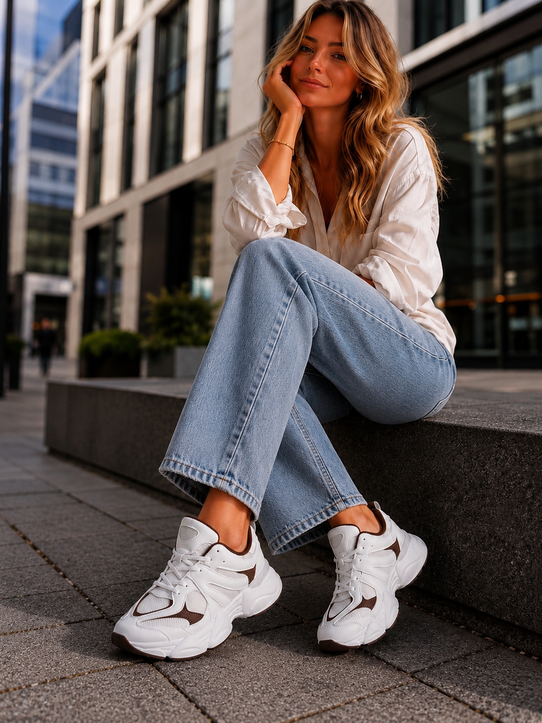 Sneakersy MSMG biało - czekoladowe