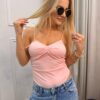 Body z marszczeniem AMANDA pudrowy róż