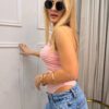 Body z marszczeniem AMANDA pudrowy róż