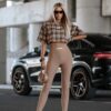 Legginsy La Monne SOHO prążek ciemny beż