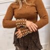 Sweter PEARLS półgolf brązowy