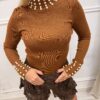 Sweter PEARLS półgolf brązowy