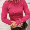Sweter PEARLS półgolf różowy