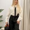 Koszula Elegancka z Krawatem z Koralików biała