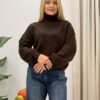 Sweter Krótki Oversize Półgolf czekoladowy