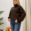 Sweter Krótki Oversize Półgolf czekoladowy