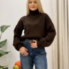 Sweter Krótki Oversize Półgolf czekoladowy