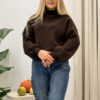 Sweter Krótki Oversize Półgolf czekoladowy
