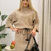 Sukienka Dzianinowa Oversize z troczkiem beżowa